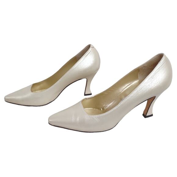 ANNE KLEIN Cream Pearlized Pumps Size 8.5 Heels Wedding Career Special Occasion - Picture 7 of 14